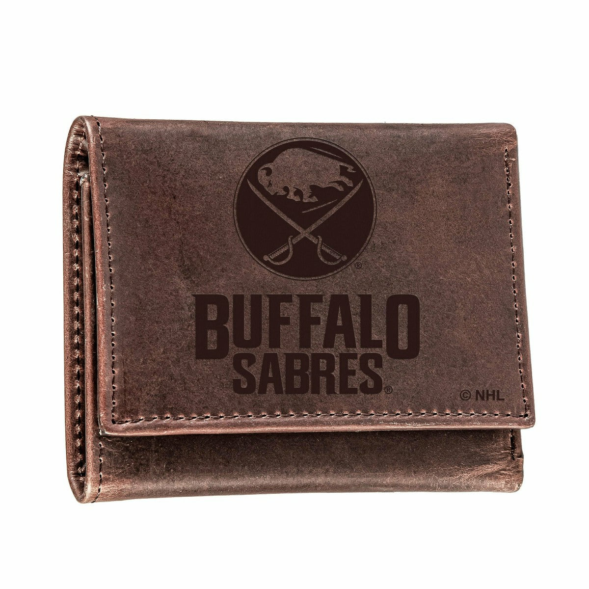 Buffalo Sabres, Tri-Fold Wallet, Brown, CH, 100% Genuine Leather