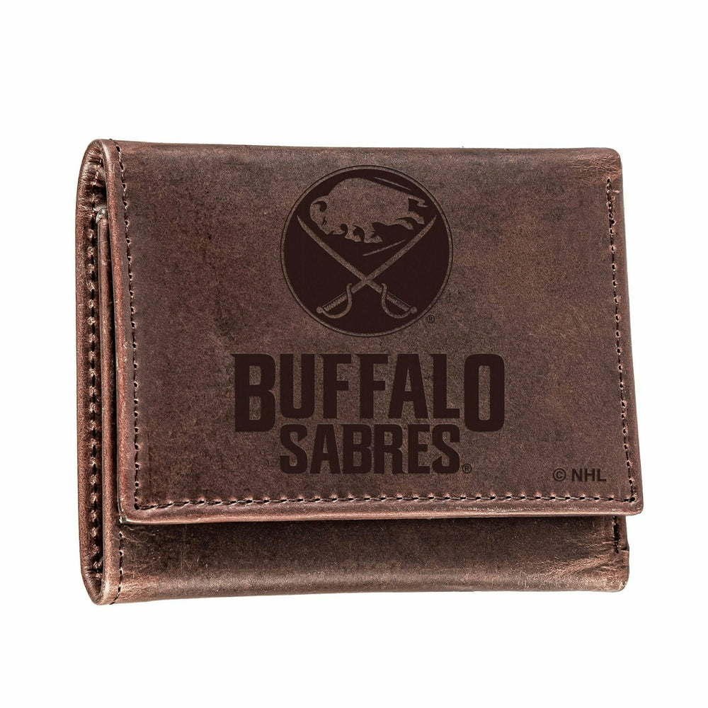 Buffalo Sabres, Tri-Fold Wallet, Brown, CH, 100% Genuine Leather