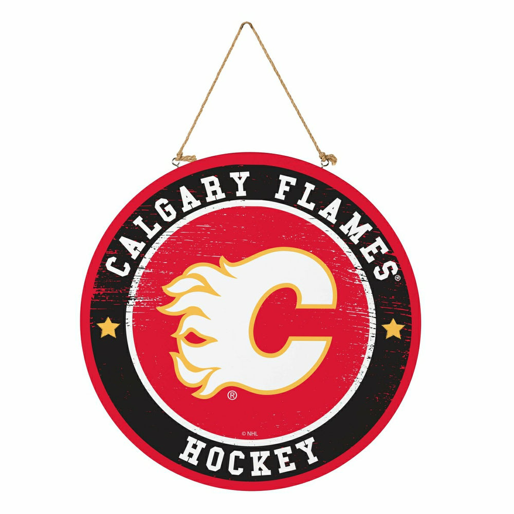 Calgary Flames Round Door Décor with Hanging Rope, 18x18