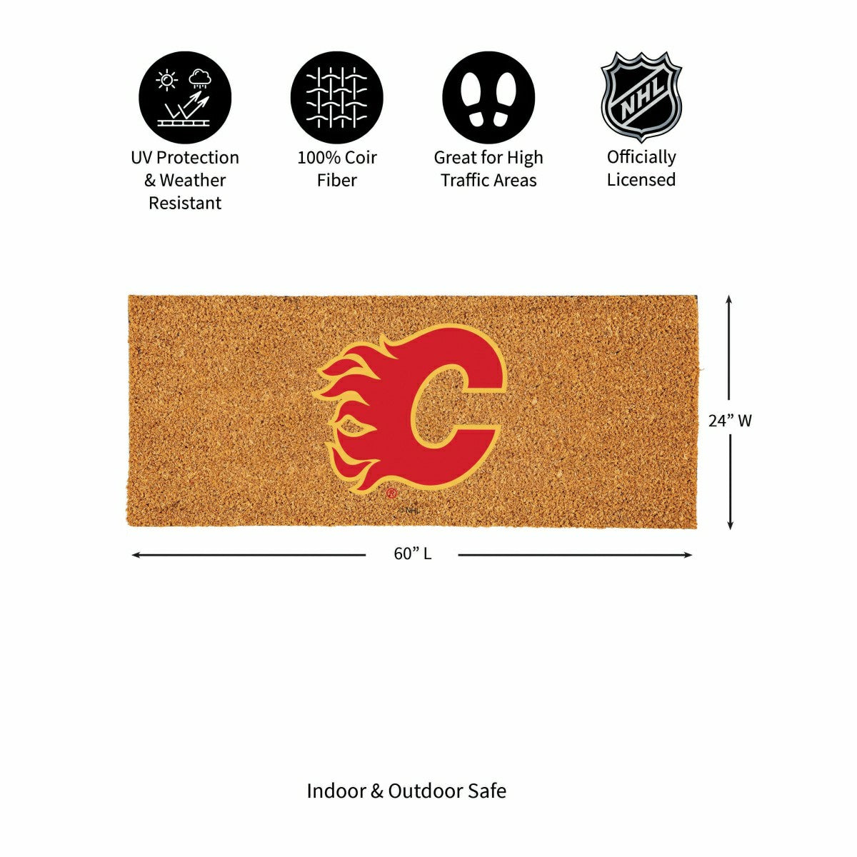 Calgary Flames Extra Large Full Color Coir Mat, 60"x24"