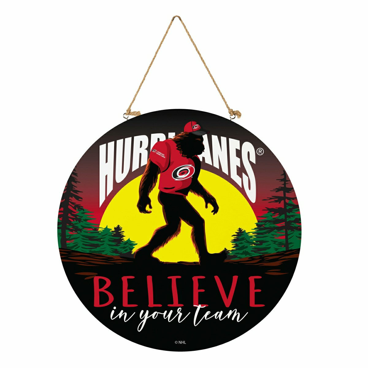 Carolina Hurricanes Bigfoot Round Door Décor with Hanging Rope, 18x18