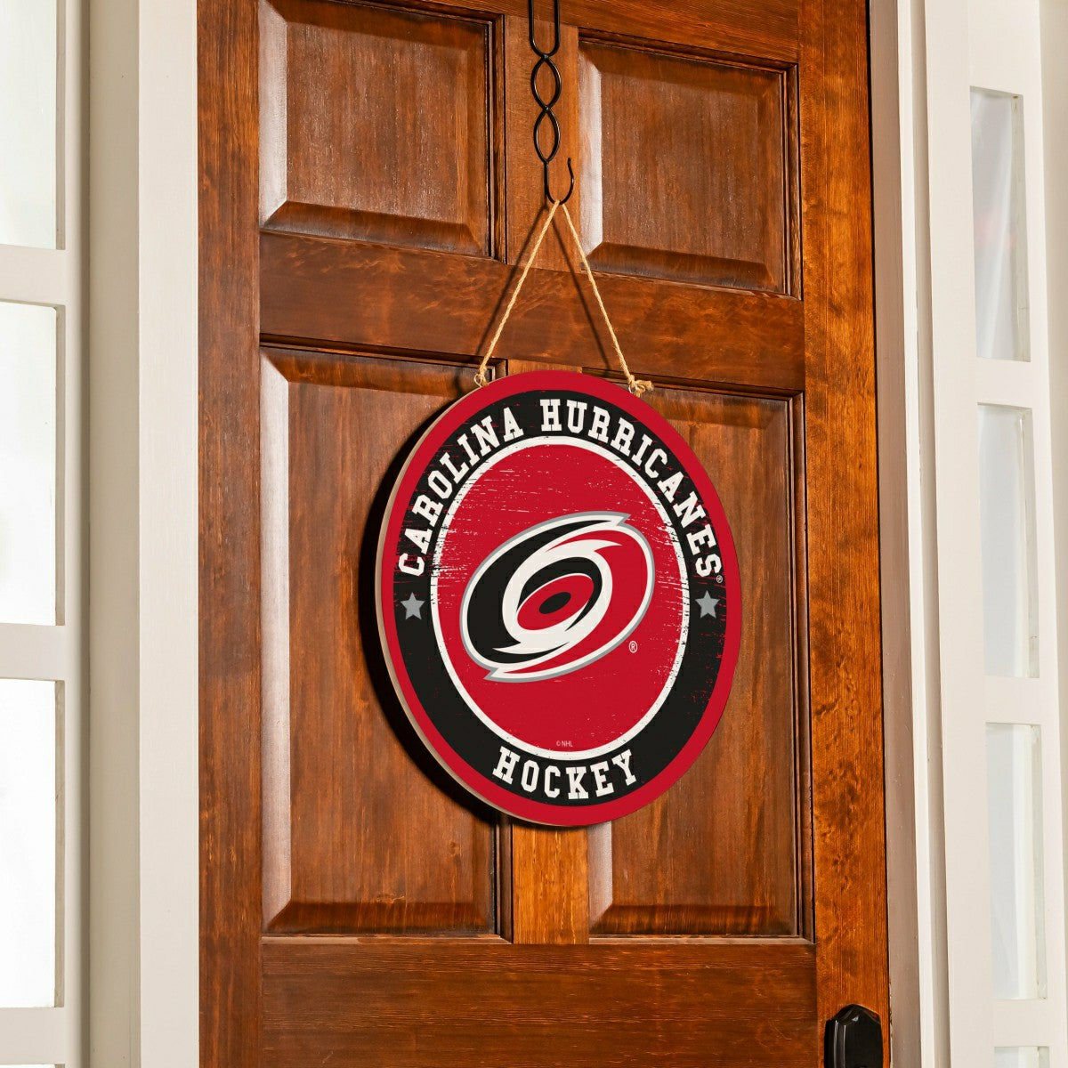 Carolina Hurricanes Round Door Décor with Hanging Rope, 18x18