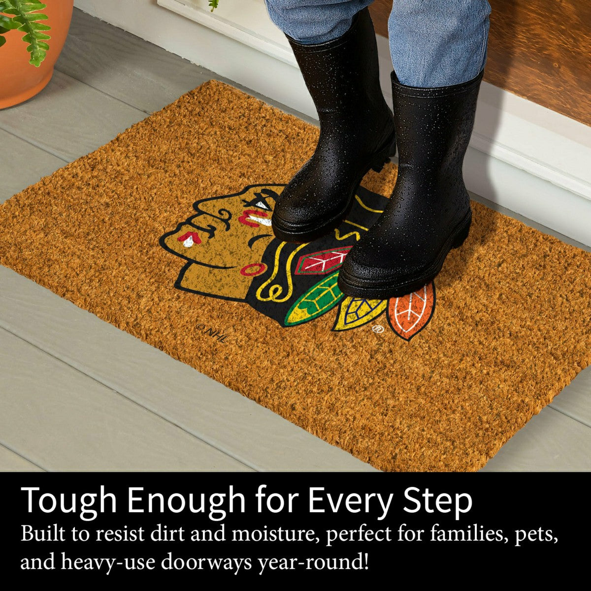 Coir Mat, 16"x28", Chicago Blackhawks