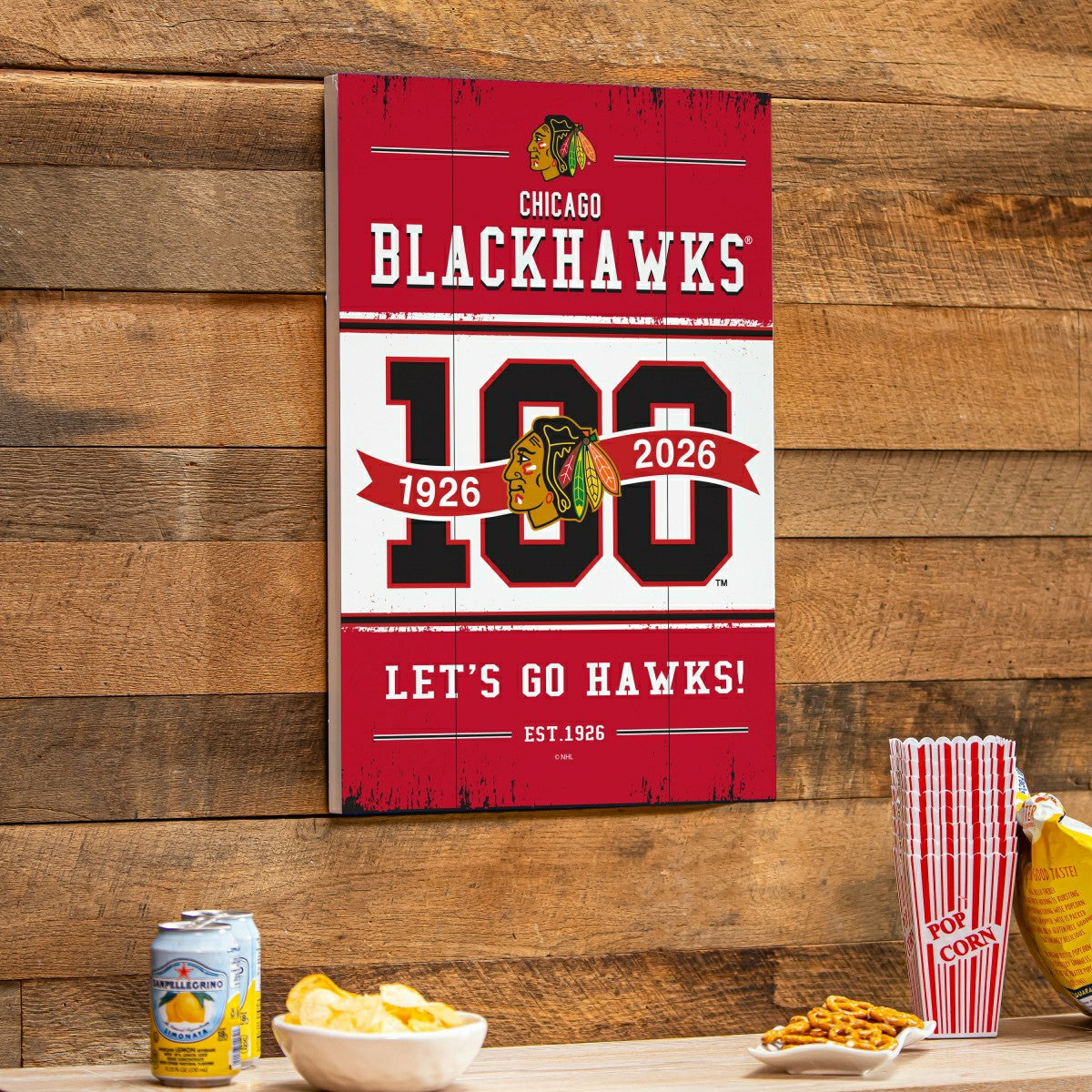 Chicago Blackhawks,100 Anniversary Wood Wall Sign, 16x24