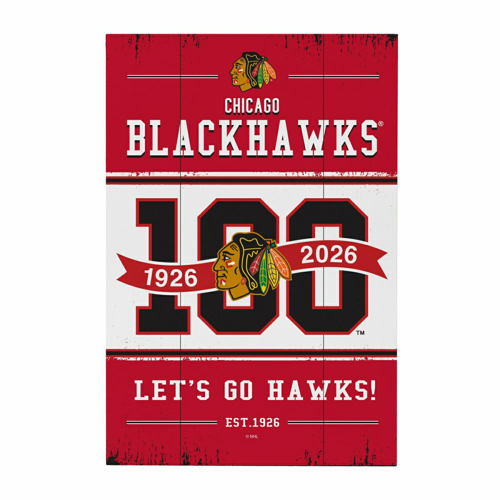 Chicago Blackhawks,100 Anniversary Wood Wall Sign, 16x24