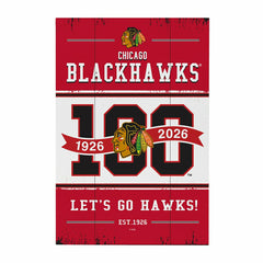 Chicago Blackhawks,100 Anniversary Wood Wall Sign, 16x24