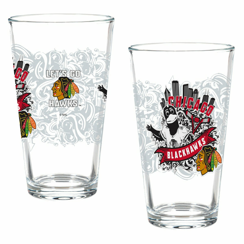 Chicago Blackhawks 16oz Glass pint, Set of 2
