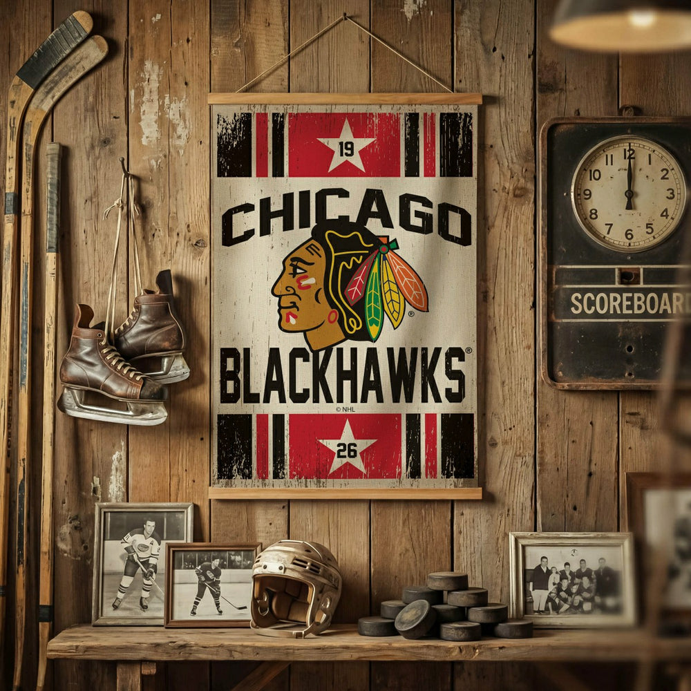 Chicago Blackhawks, Canvas Wall Tapestry, Medium, 36x24