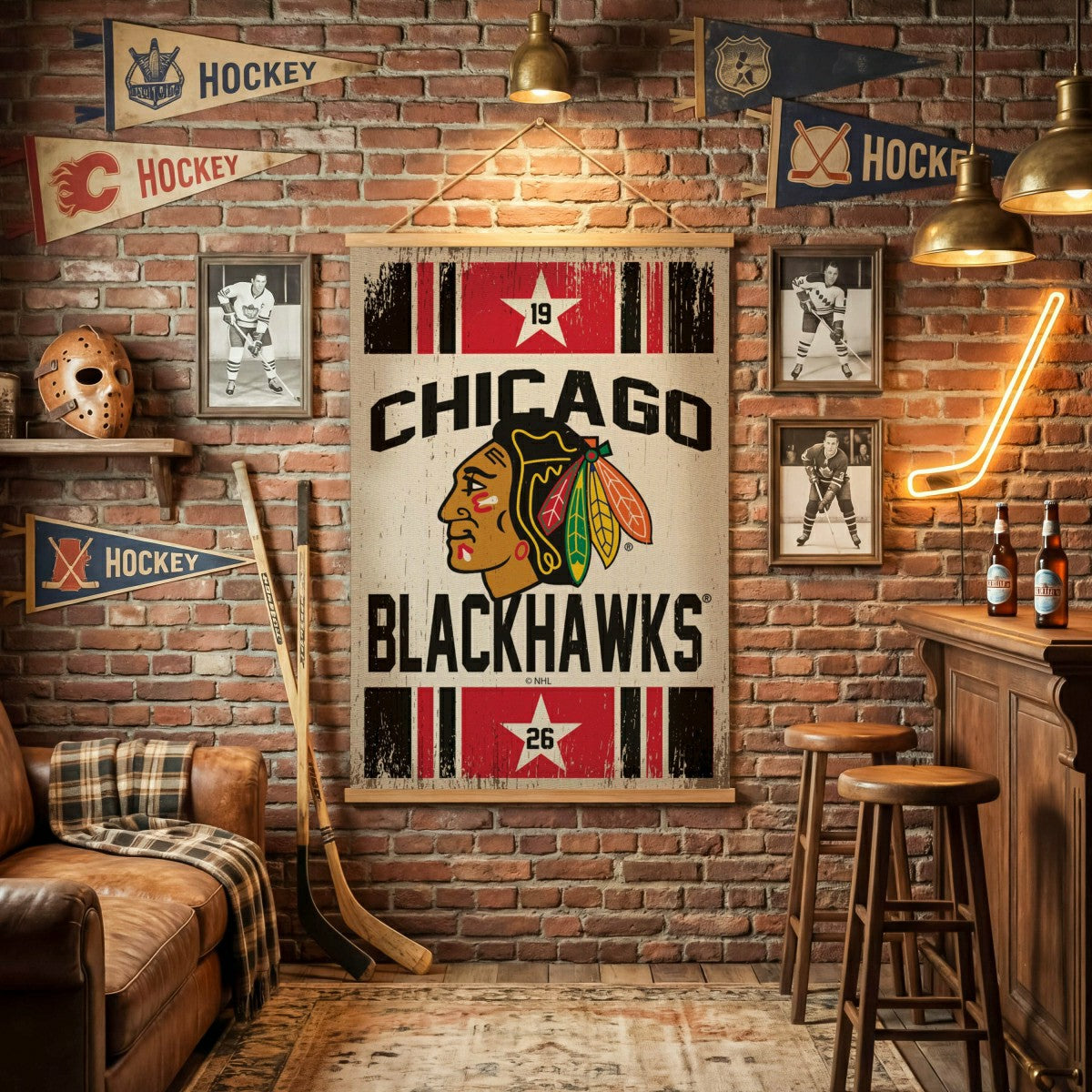 Chicago Blackhawks, Canvas Wall Tapestry, Large, 54x36