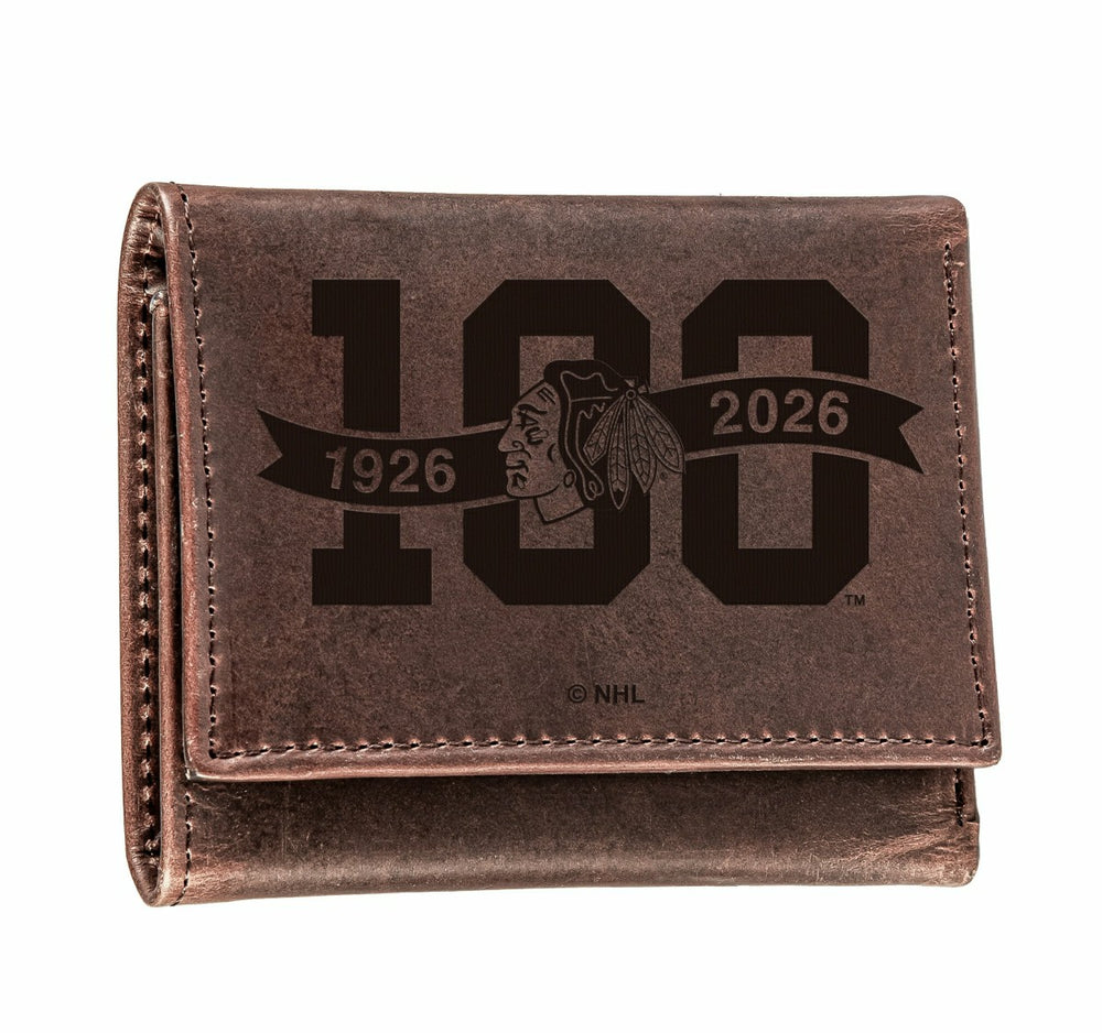 Chicago Blackhawks, 100 Anniversary Wallet, Tri-fold, Brown