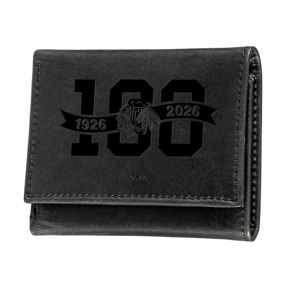 Chicago Blackhawks, 100 Anniversary Wallet, Tri-fold, Black