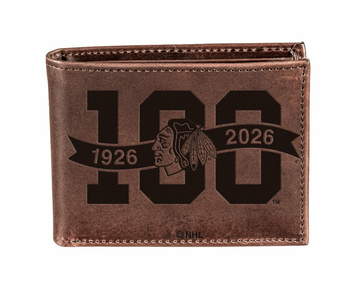 Chicago Blackhawks, 100 Anniversary Wallet, Bi-fold, Brown