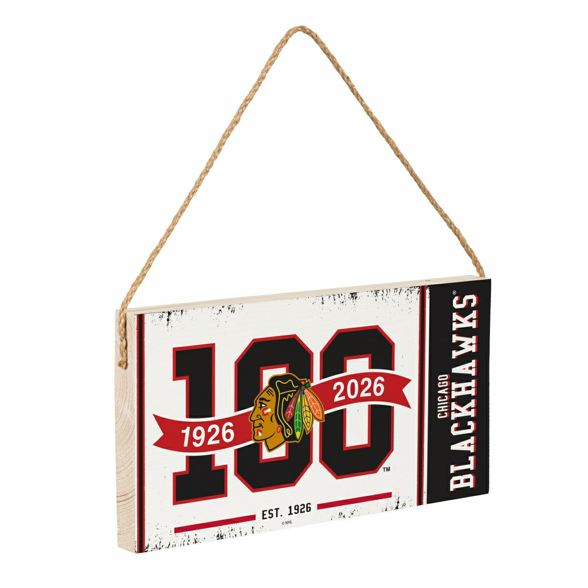 Chicago Blackhawks,100 Anniversary Wood Wall Sign, 6x11
