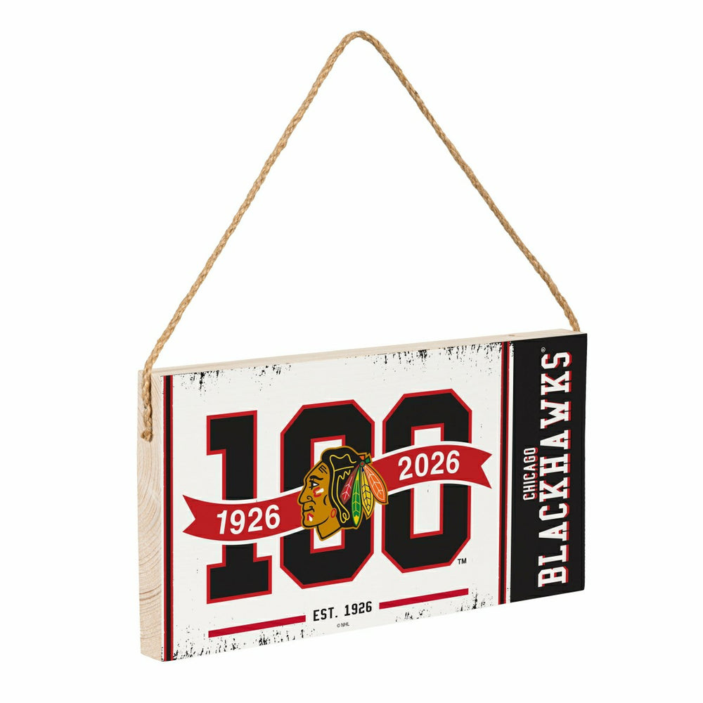 Chicago Blackhawks,100 Anniversary Wood Wall Sign, 6x11