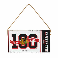 Chicago Blackhawks,100 Anniversary Wood Wall Sign, 6x11