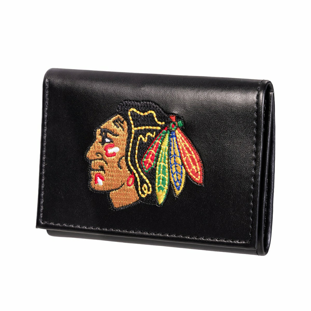 Chicago Blackhawks Black Tri-Fold Embroidered Wallet w/ RFID Blocking