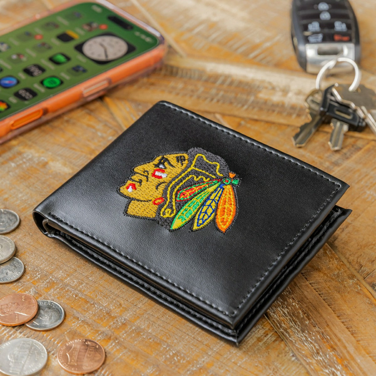 Chicago Blackhawks Black Bi-Fold Embroidered Wallet w/ RFID Blocking