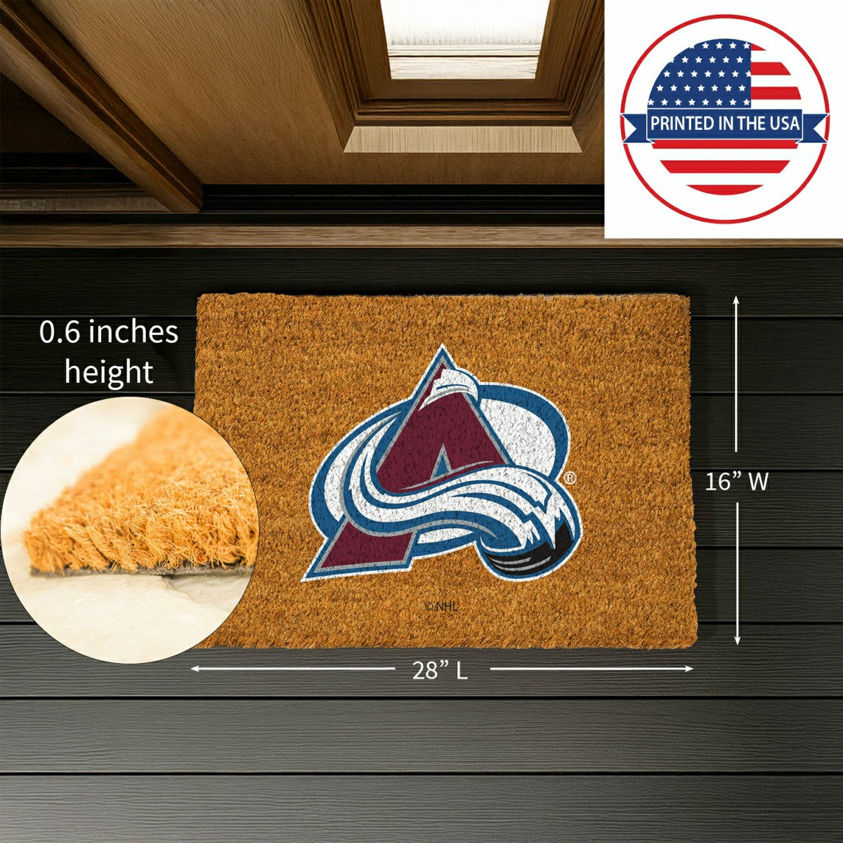 Coir Mat, 16"x28", Colorado Avalanche