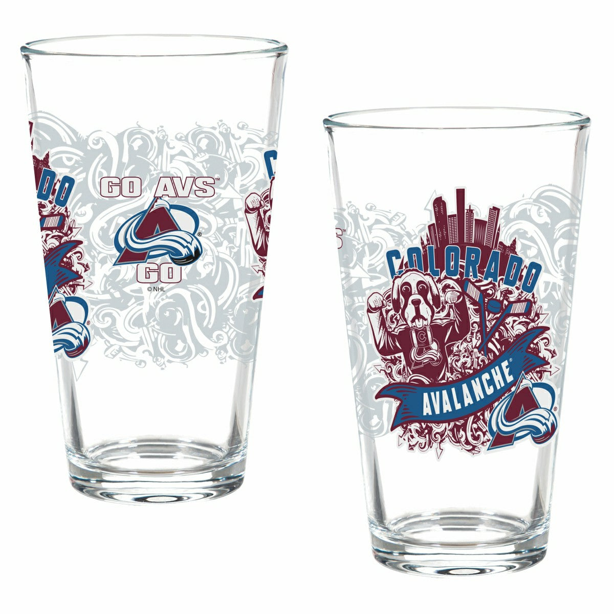 Colorado Avalanche 16oz Glass pint, Set of 2