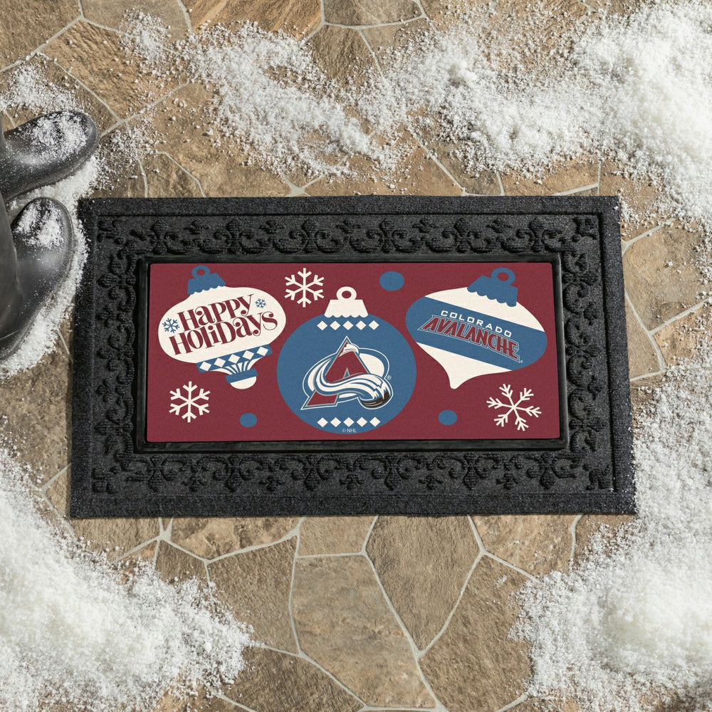 Colorado Avalanche Holiday Flocked Coir Sassafras Switch Mat, 22"x10"