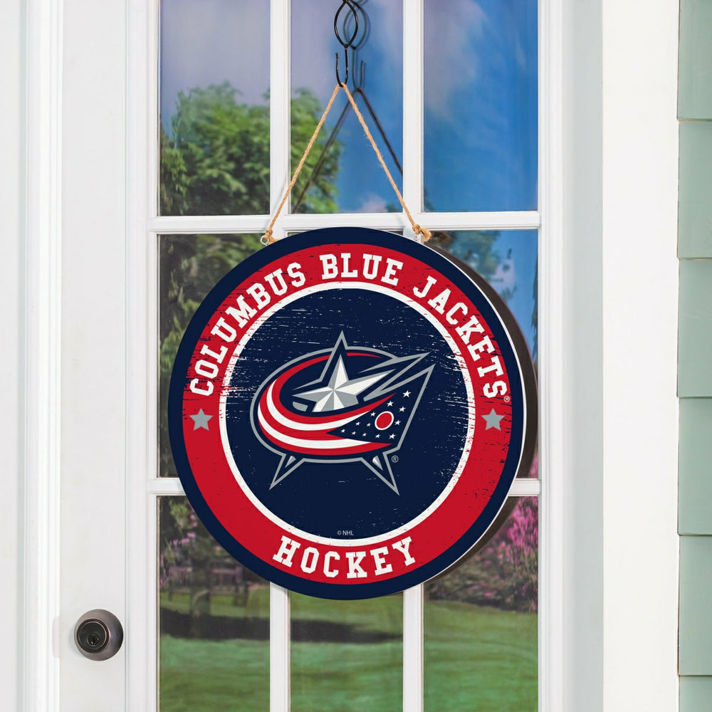 Columbus Blue Jackets Round Door Décor with Hanging Rope, 18x18