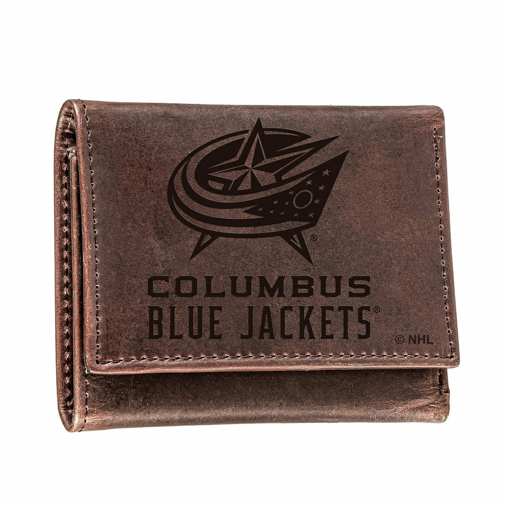 Columbus Blue Jackets, Tri-Fold Wallet, Brown, CH, 100% Genuine Leathe