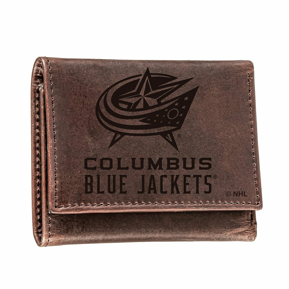 Columbus Blue Jackets, Tri-Fold Wallet, Brown, CH, 100% Genuine Leathe