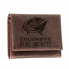 Columbus Blue Jackets, Tri-Fold Wallet, Brown, CH, 100% Genuine Leathe