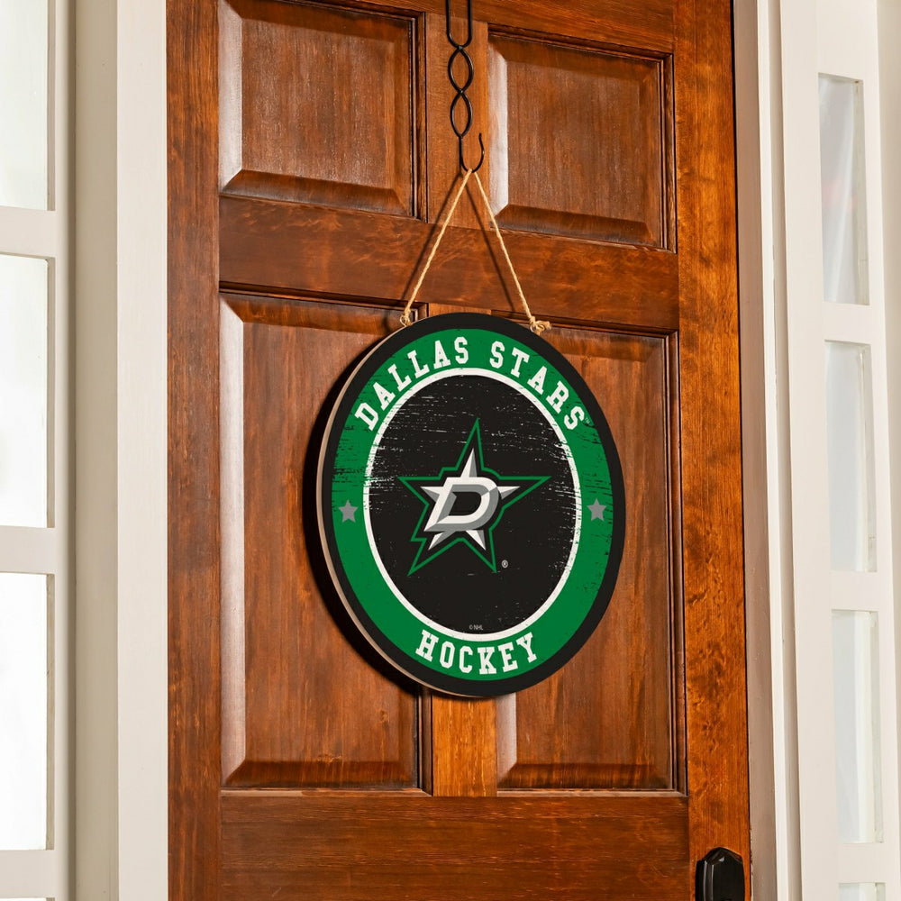 Dallas Stars Round Door Décor with Hanging Rope, 18x18