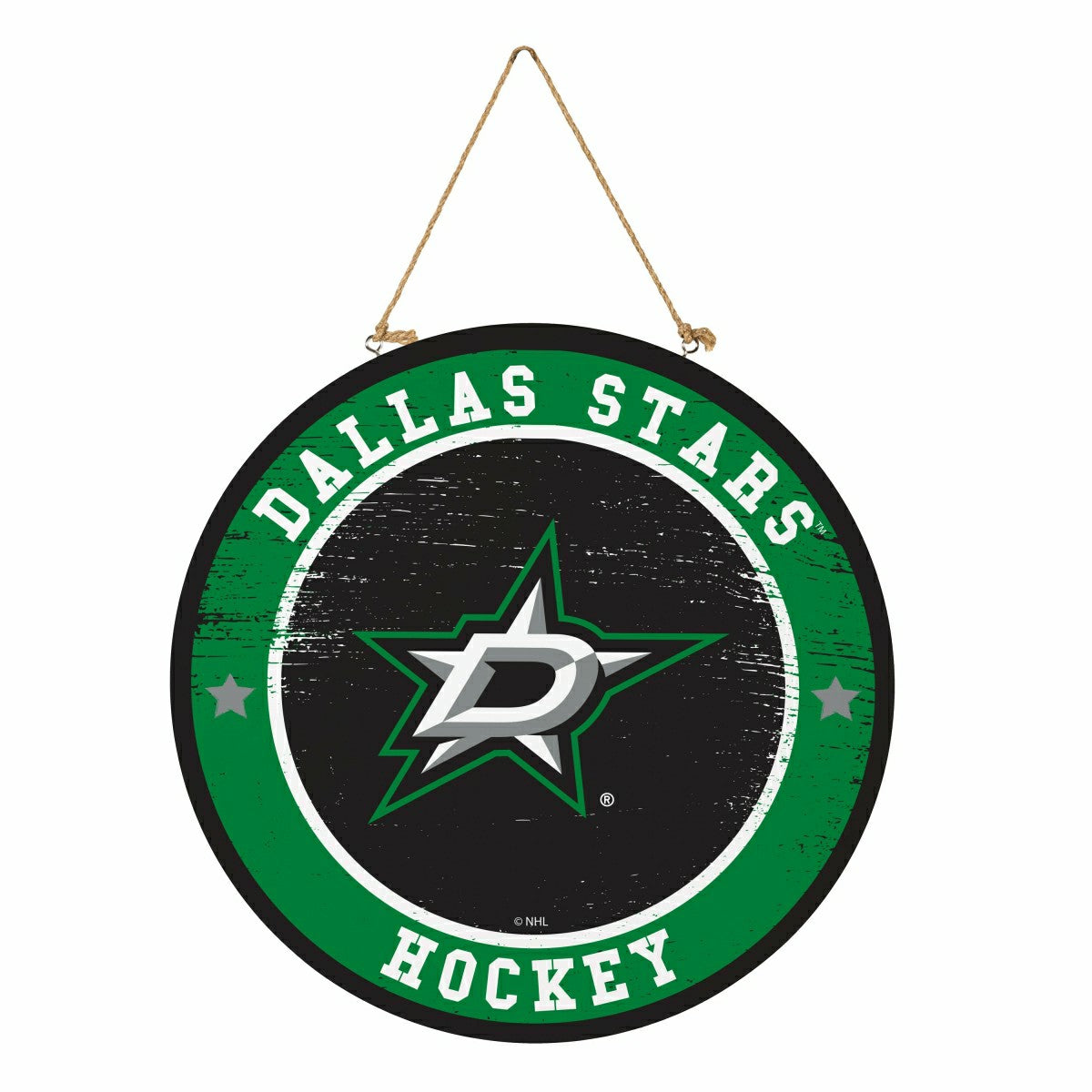 Dallas Stars Round Door Décor with Hanging Rope, 18x18