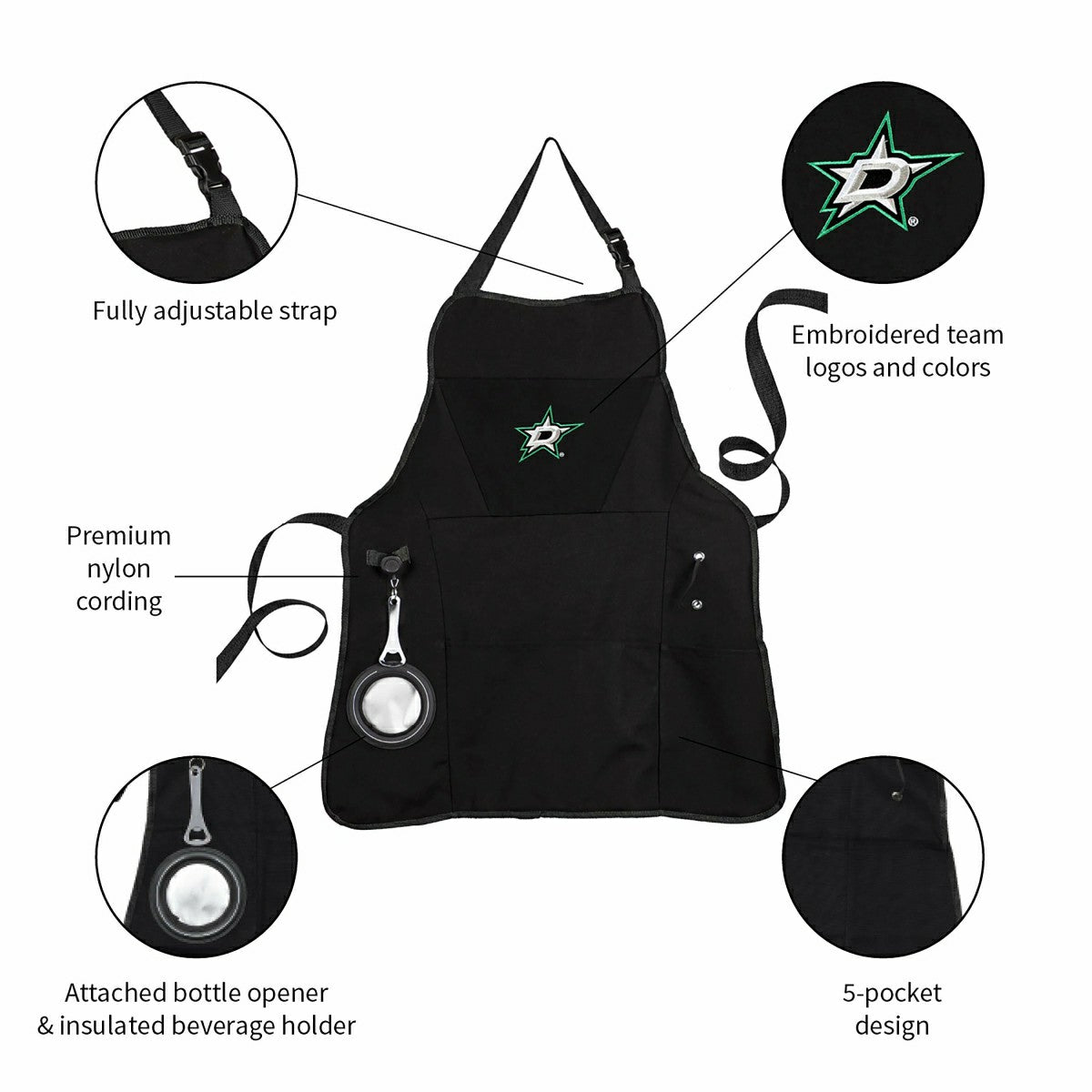 Grill Apron, Black, Dallas Stars