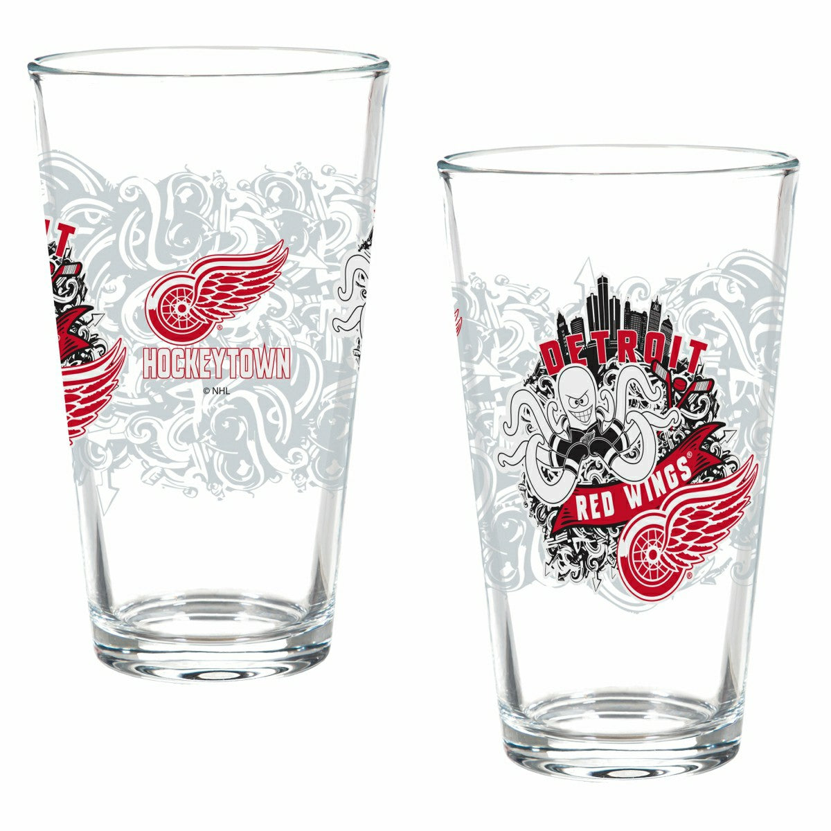 Detroit Red Wings 16oz Glass pint, Set of 2