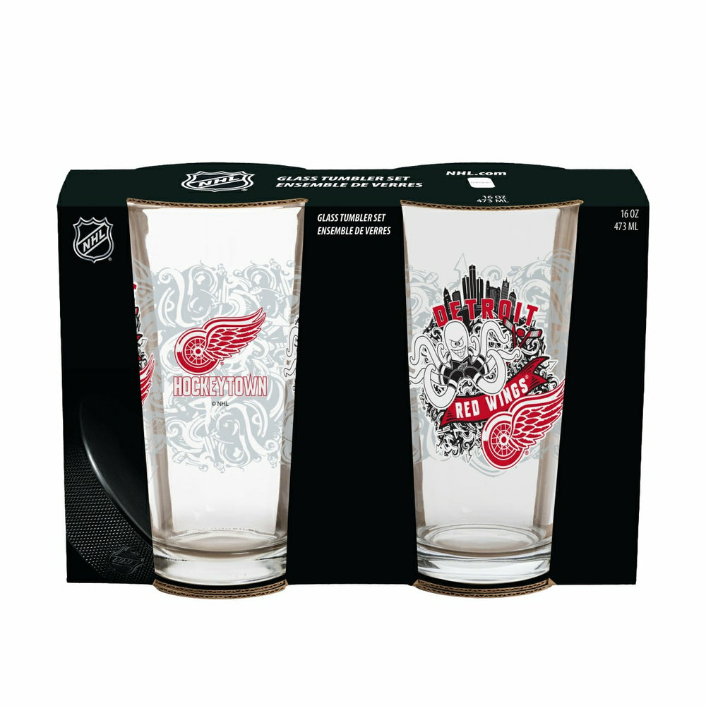 Detroit Red Wings 16oz Glass pint, Set of 2