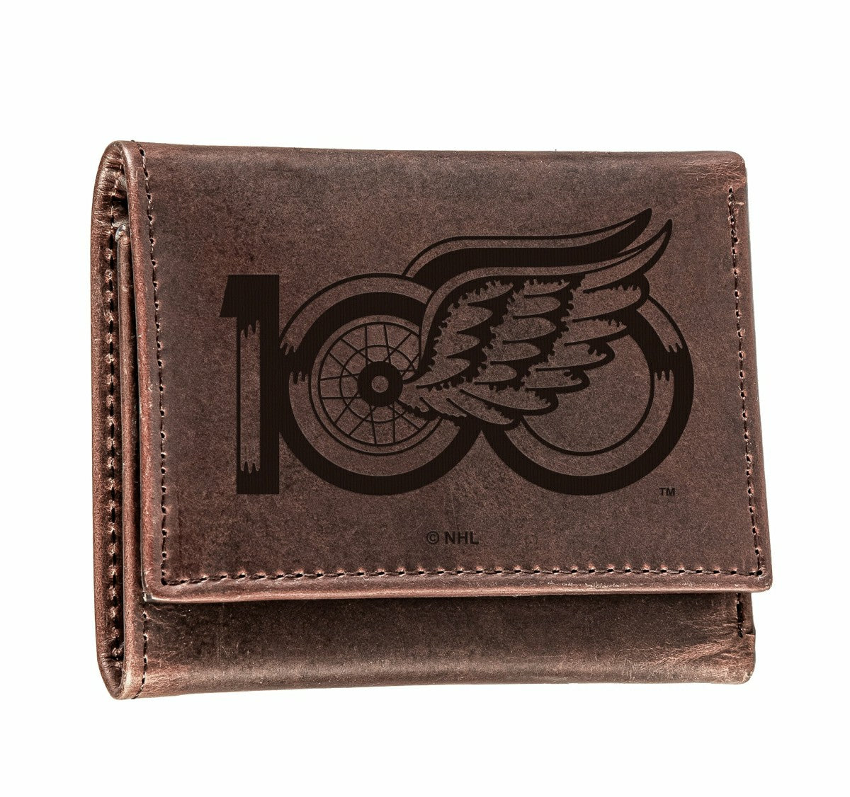 Detroit Red Wings, 100 Anniversary Wallet, Tri-fold, Brown