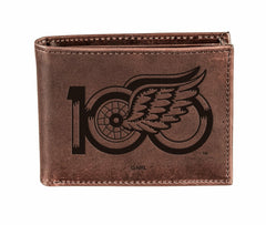 Detroit Red Wings, 100 Anniversary Wallet, Bi-fold, Brown