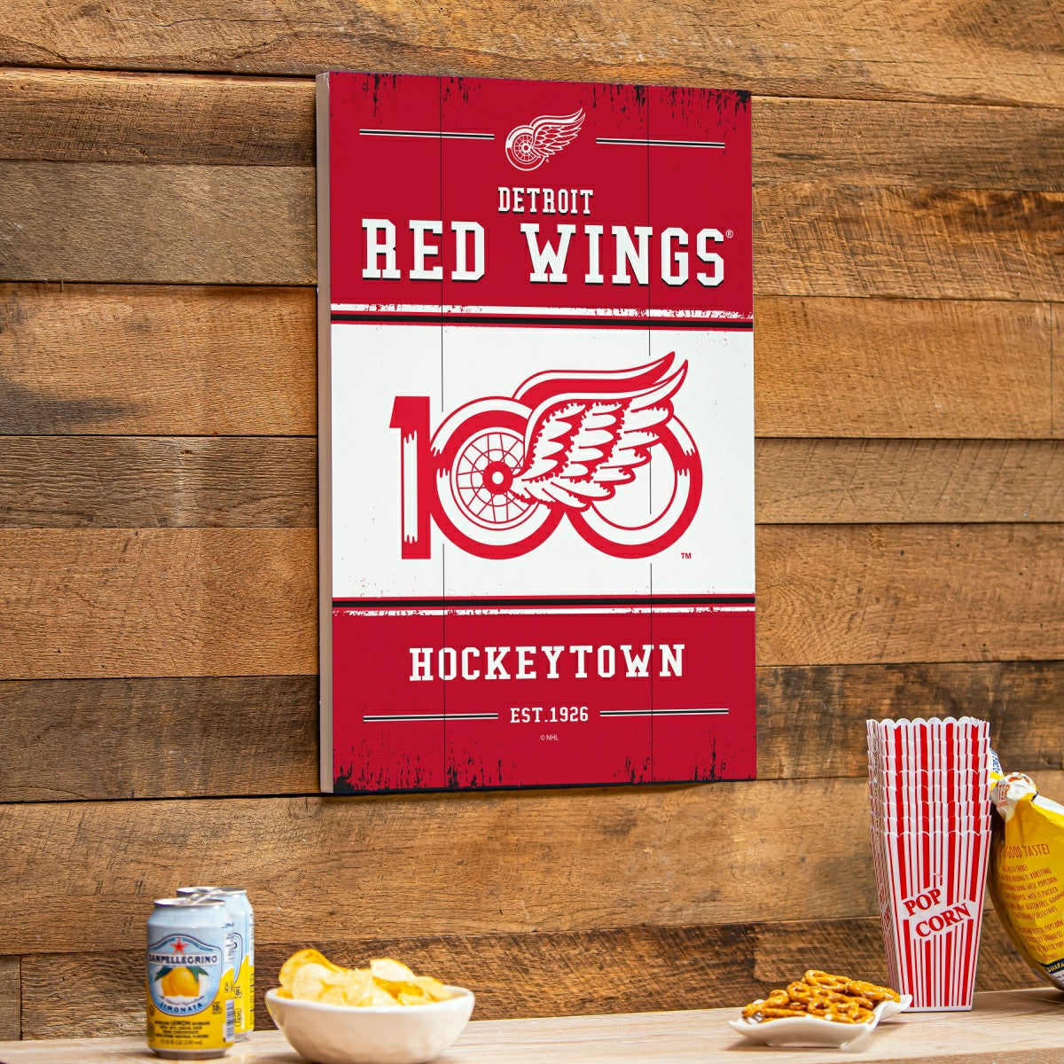 Detroit Red Wings,100 Anniversary Wood Wall Sign, 16x24