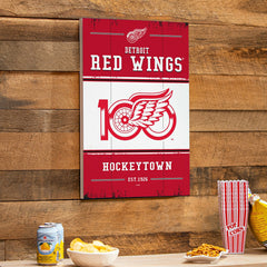 Detroit Red Wings,100 Anniversary Wood Wall Sign, 16x24