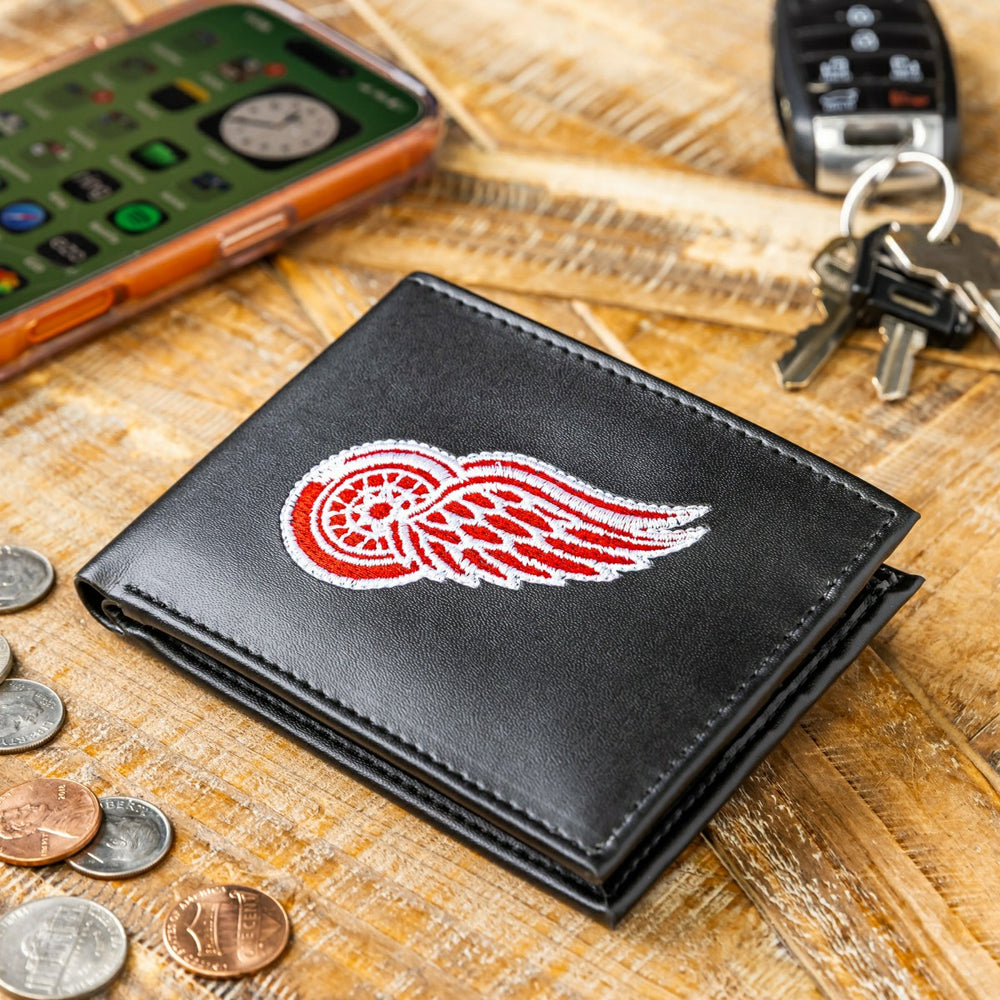 Detroit Red Wings Black Bi-Fold Embroidered Wallet w/ RFID Blocking