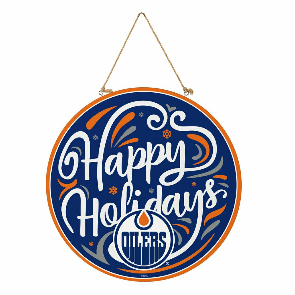 Edmonton Oilers Holiday Round Door Décor with Hanging Rope, 18x18