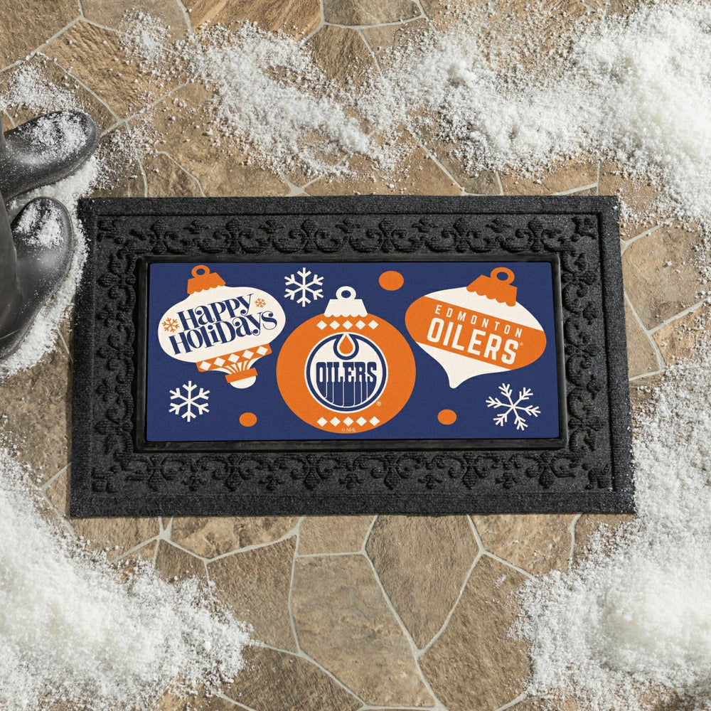 Edmonton Oilers Holiday Flocked Coir Sassafras Switch Mat, 22"x10"