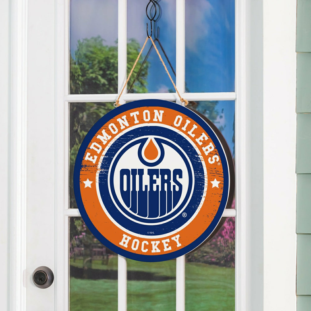 Edmonton Oilers Round Door Décor with Hanging Rope, 18x18