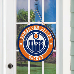 Edmonton Oilers Round Door Décor with Hanging Rope, 18x18