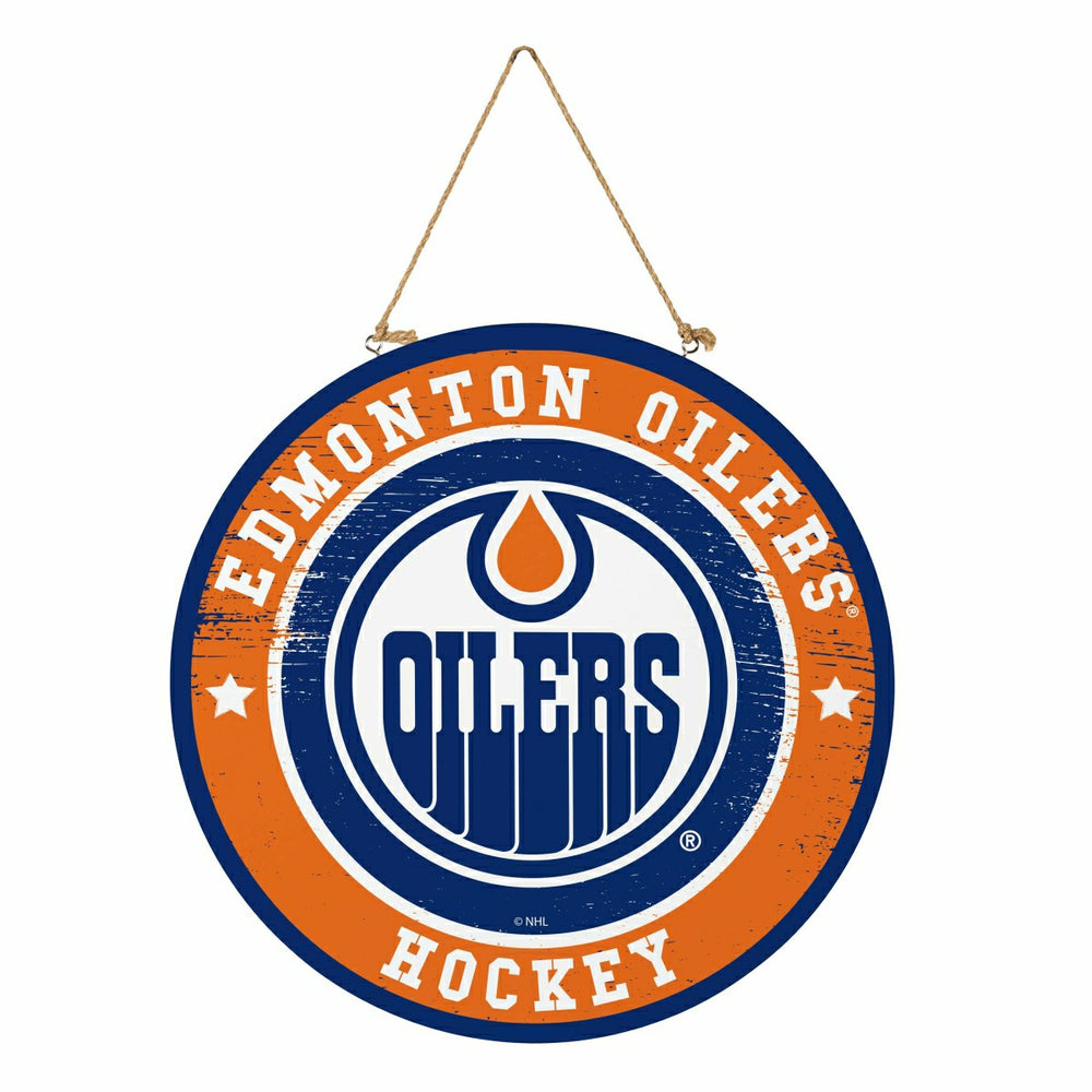Edmonton Oilers Round Door Décor with Hanging Rope, 18x18