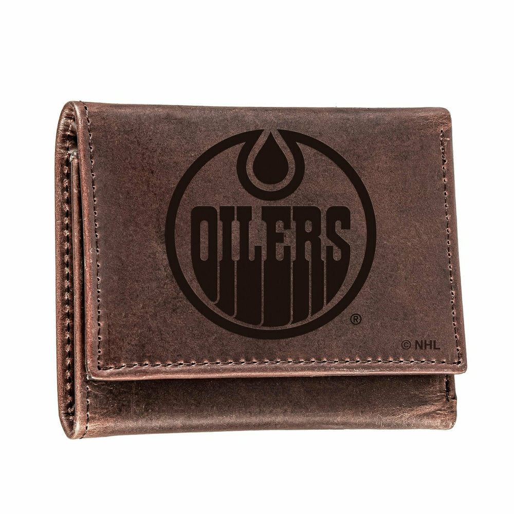Edmonton Oilers, Tri-Fold Wallet, Brown, CH, 100% Genuine Leather