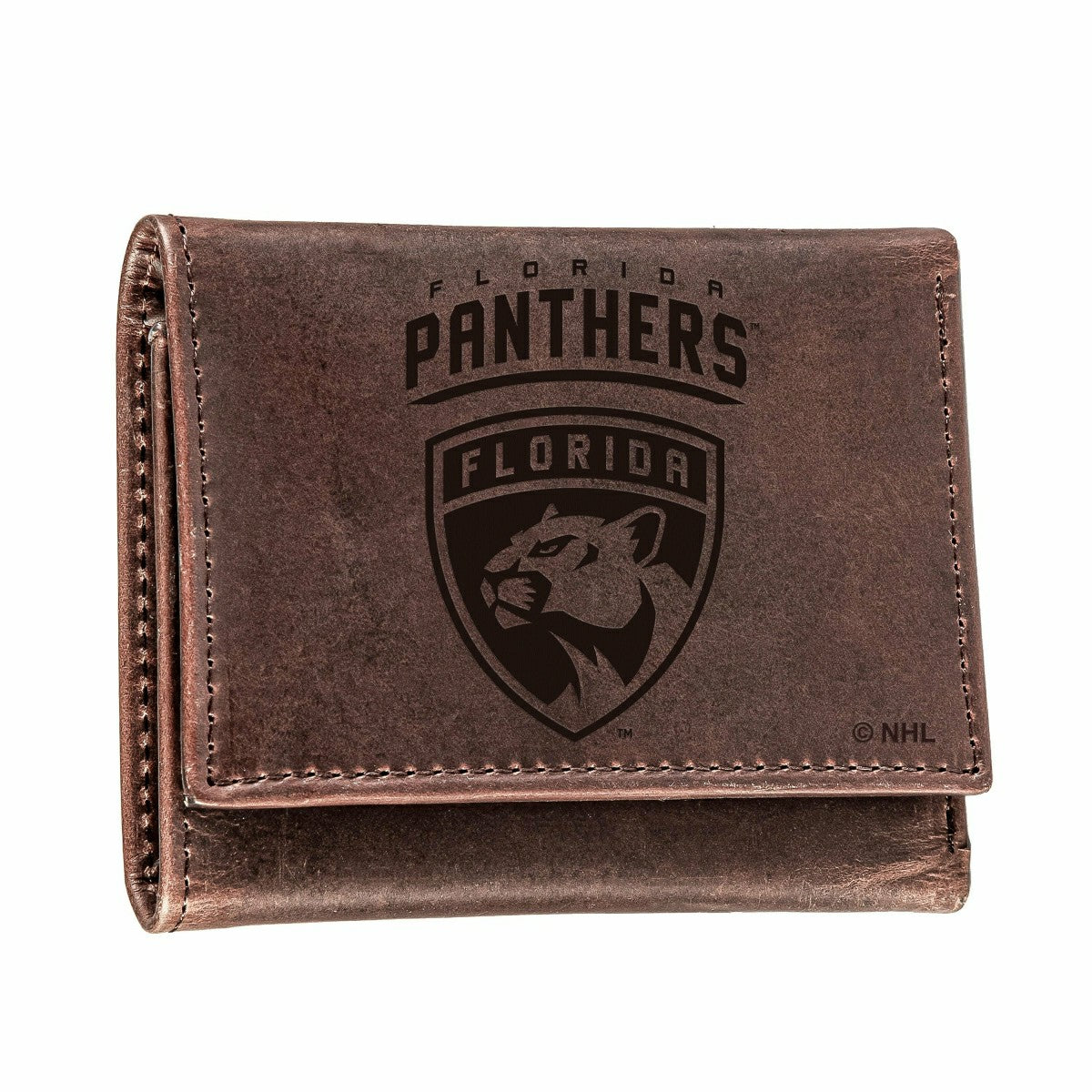Florida Panthers, Tri-Fold Wallet, Brown, CH, 100% Genuine Leather