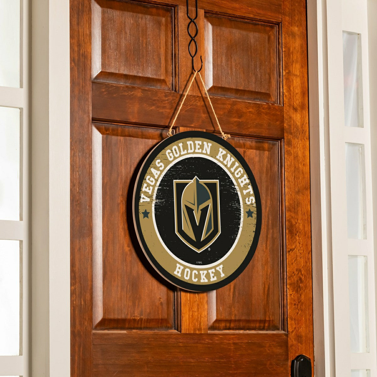 Vegas Golden Knights Round Door Décor with Hanging Rope, 18x18