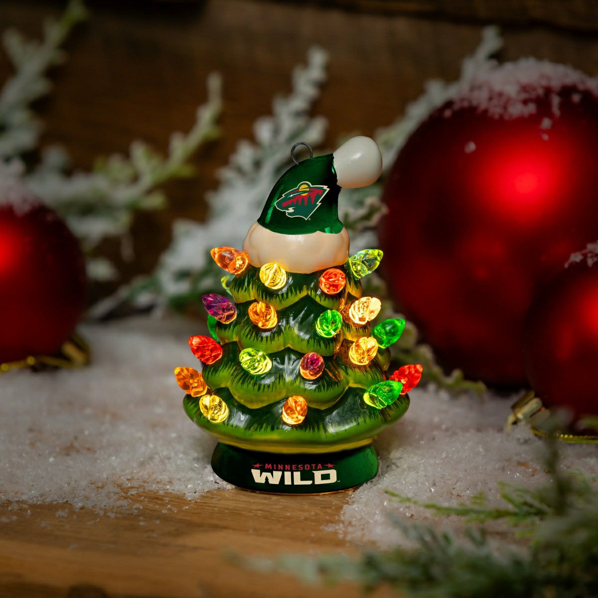 4" Mini LED Tabletop Christmas Tree, Set of 2, Minnesota Wild