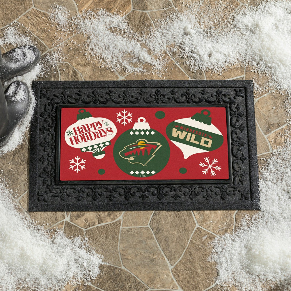 Minnesota Wild Holiday Flocked Coir Sassafras Switch Mat, 22"x10"