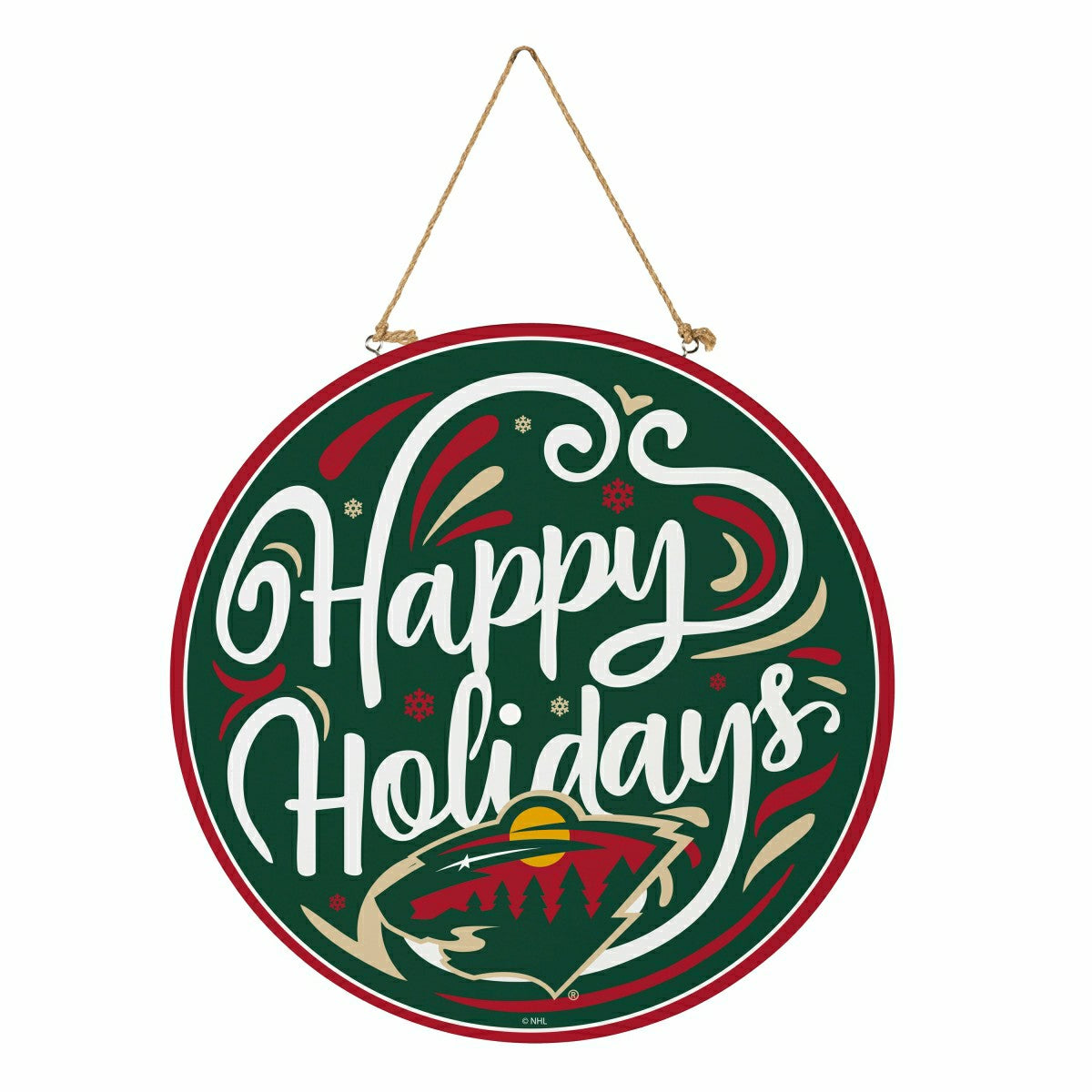 Minnesota Wild Holiday Round Door Décor with Hanging Rope, 18x18