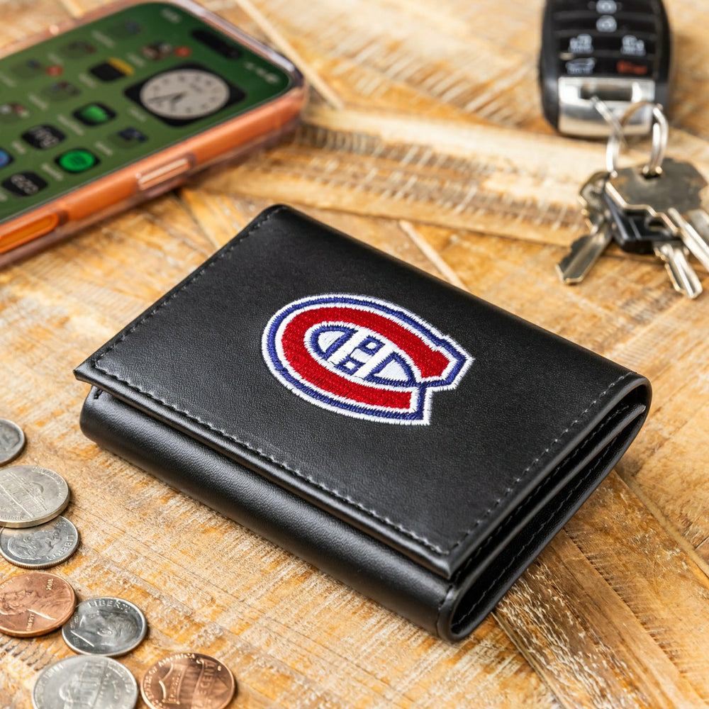 Montreal Canadiens Black Tri-Fold Embroidered Wallet w/ RFID Blocking